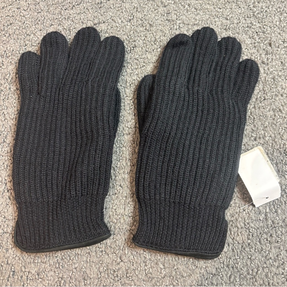 Saks Men’s Merino Wool Suede Trim Black Winter Gloves Size Large New